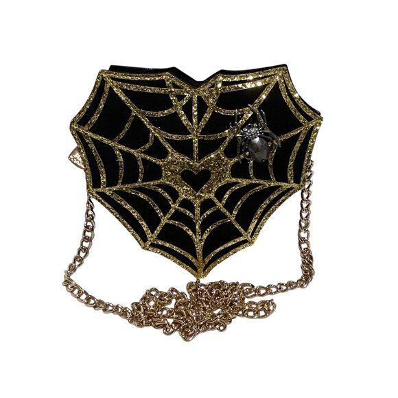 Betsey Johnson Web Surfer Spider Heart Crossbody Bag Goth Halloween Costume - Picture 1 of 6